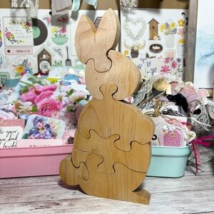 Handcrafted Wood Rabbit Bunny 6-pc. Puzzle Handmade Children’s Toy Stands Spring